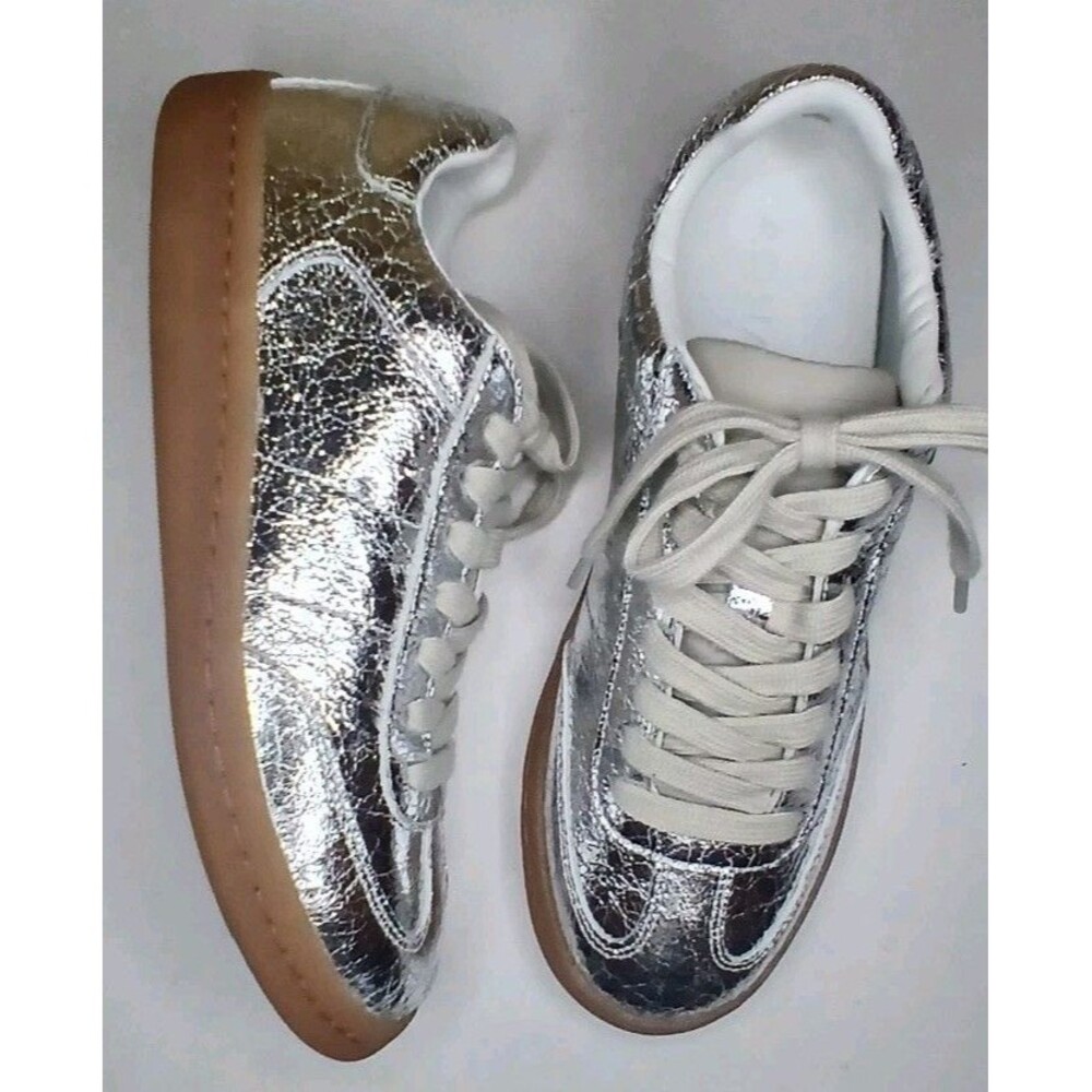 Aqua Women's Sz 7 Dafne Lace up Low Top Sneakers - Silver Metallic Comfort Shoes